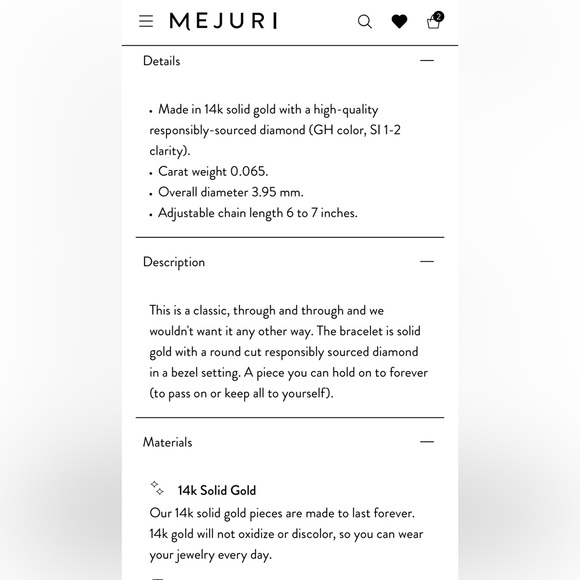 ❗SOLD❗Mejuri Solo Diamond Bracelet, 14k yellow gold - Picture 7 of 7